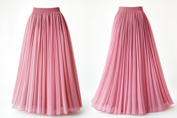 Aufkleber - Two elegant, soft pink, pleated skirts on a white background create a graceful and visually appealing image. Perfect for fashion inspiration.