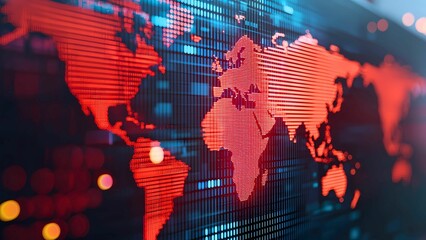 Poster - A detailed world map on a digital screen, with a modern, data-driven aesthetic. The vibrant red and blue tones create a visual impact