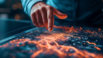 Poster - A person's hand interacting with an illuminated screen, showcasing advanced technology and data visualization