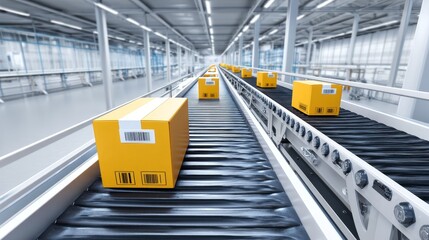 Poster - efficient food package conveyor system - streamlined food transport, automated packaging, warehouse 