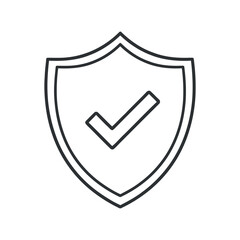Poster - Security Shield With Check Mark Represents Protection And Approval In A Clean Line Art Style