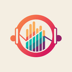 Poster - Minimalist logo design representing an innovative ai powered music composition tool featuring vibrant colors and geometric shapes with audio waveforms and circular elements