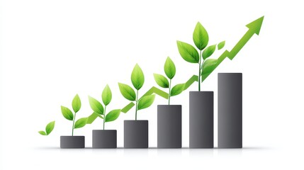 Aufkleber - Financial Growth and Green Sustainability - Illustrates upward financial trends alongside growing plants, symbolizing sustainable investments, eco-friendly business, environmental responsibility
