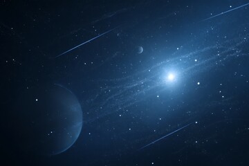 Wall Mural - A celestial view of the cosmos, featuring a planet, shooting stars and nebula