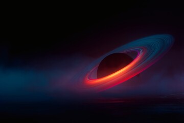 Wall Mural - A black hole with a ring of fire and a dark blue atmosphere
