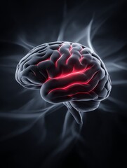 Poster - human brainpower: evolving cognitive skills - a 3d of a human brain, glowing red, symbolizes intelli