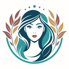 Poster - Elegant minimalist logo designed for a cosmetics brand featuring a stylized woman surrounded by natural elements in harmonious colors to convey beauty and purity