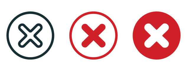 Poster - Set Of Three Circle Icons Featuring Cross Symbols Representing Error And Rejection In Dark Blue And Red