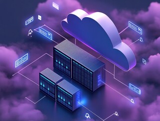 Fototapete - Cloud Server Storage and Technology Infrastructure