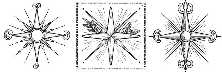 Poster - The compass rose, adorned with a fleur de lis symbol, points towards the north, serving as an indicator of direction and navigation, and boasts a detailed design along with cardinal points