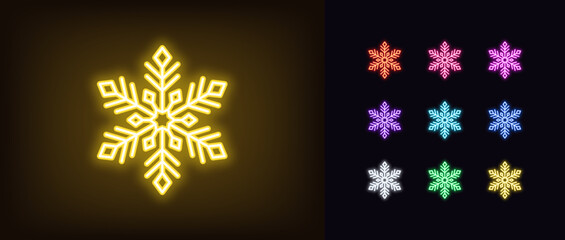 Poster - outline neon snowflake icon. glowing neon decorative snowflake with pattern, frozen star icon. geome