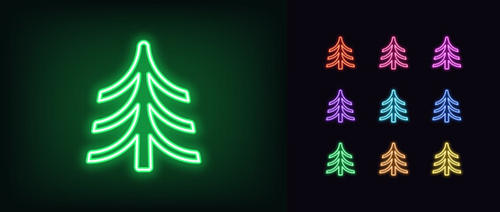 Poster - outline neon fir tree icon. glowing neon pine tree icon, coniferous forest. christmas tree, evergree