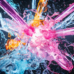 Poster - a vibrant splash of colorful liquids explodes outwards. it is suggestive of freshness and energy gre