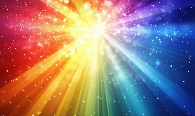Poster - Colorful abstract light rays with sparkling particles in vibrant rainbow spectrum