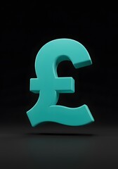 Aufkleber - Three-Dimensional Rendering of a Teal Pound Sterling Symbol Against a Dark Background for Financial and Economic Concepts