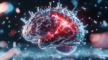 Poster - An artistic depiction of a brain emitting energy. Suitable for science projects medical illustrations or futuristic design. Evokes thought and intensity