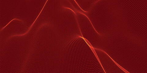 Poster - Futuristic dot wave. Abstract digital particle wave. Technology background. Colored musical wave. Light background. Digital background with smooth, wavy curves. 3D vector illustration