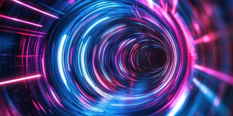 Poster - Vibrant neon tunnel with swirling lights in blue and pink colors