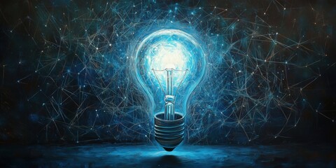 Poster - Illuminating light bulb surrounded by abstract cosmic energy and connections