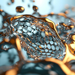 Poster - An abstract macro image showing liquid structure with cell-like honeycomb design. Suggestion: Science art or medical illustrations for molecular structures or fluids.
