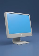Poster - Stylized Render of a Modern Computer Monitor with a Blue Screen Against a Solid Blue Backdrop Displaying a Technological Device