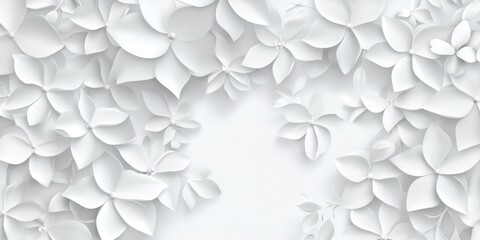 Poster - elegant white floral background with three-dimensional paper flowers and leaves