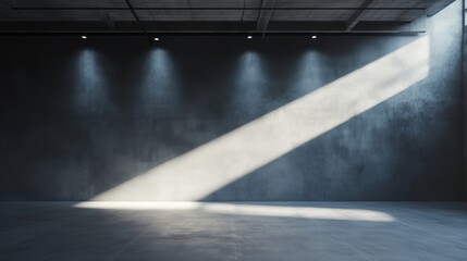 Poster - Minimalist industrial interior with dramatic light beam on concrete wall