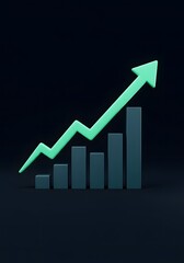 Poster - Conceptual representation of economic growth with upward trending arrow and rising bar graph against dark backdrop