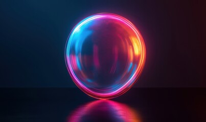 Poster - Colorful glowing sphere with neon reflections on dark background