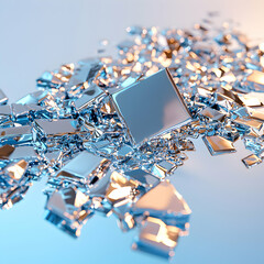 Poster - Abstract image featuring a collection of reflective fragmented squares and cubes suggesting shattered surfaces or futuristic technology. This could be used for modern art or tech-related visuals.