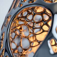Fototapete - Intricate structure showcasing geometric patterns and a shiny metallic interior. Ideal for futuristic design projects or abstract visualizations. Adds a polished touch.