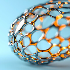 Poster - An abstract rendering of a metallic organic form with a web-like structure. Suitable for science fiction digital art or futuristic product visualizations and backgrounds.