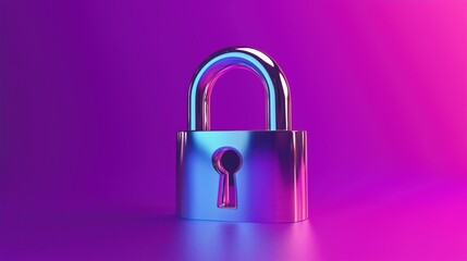 Fototapete - Colorful metallic padlock with vibrant purple and blue gradient background