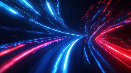 Poster - Dynamic blue and red light trails creating a futuristic abstract background