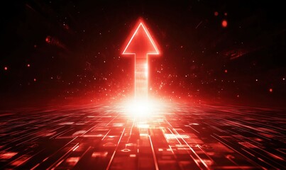 Poster - Red glowing upward arrow symbolizing growth and progress in digital technology