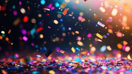Poster - Colorful confetti falling against a blurred background for celebrations and parties