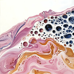 Poster - Abstract fluid art with swirling pink gold and blue hues. Ideal for backgrounds textures or adding a splash of color to any design or product.