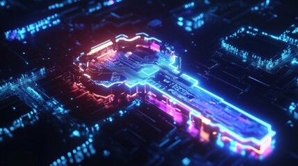 Fototapete - Digital key with glowing circuitry design representing cybersecurity and technology