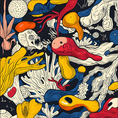 Poster - Abstract organic illustration in vibrant colors. Use for textile design surface pattern and wallpaper. This style is also great for book covers posters and web design.