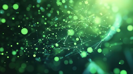 Aufkleber - Abstract green digital background with glowing particles and connecting lines