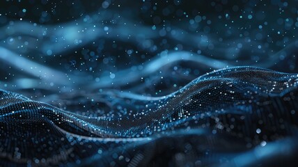 Poster - Captivating abstract tech background featuring dynamic waves with shimmering particles. Ideal for projects related to technology, innovation, and digital aesthetics.