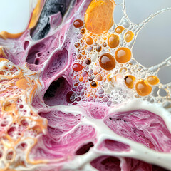 Poster - abstract macro image with colorful fluid forms textures bubbles and layers. it evokes a biological o