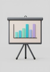 Poster - Stylized 3D Bar Graph on a Presentation Board Illustrating Progressive Data Growth and Upward Trends for Business Metrics and Statistics