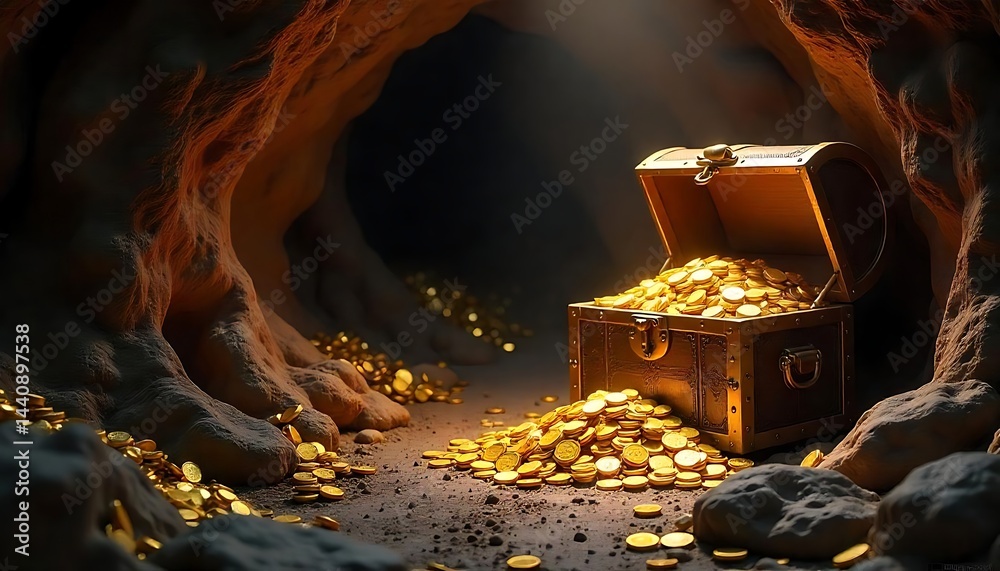 Stock-Illustration „Treasure trove discovered in a hidden cave with ...