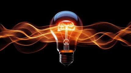 Poster - Illuminating light bulb with glowing filament and dynamic orange waves