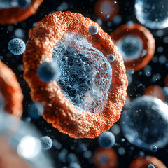 Poster - microscopic view of cells with intricate details showcasing biology's complex structure. ideal for e