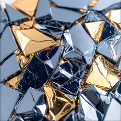 Poster - Abstract art of fragmented gold silver and black foil. Great for backgrounds or design elements for luxury concepts and high end projects.