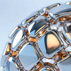 Poster - A close-up of a shiny metallic sphere-like structure reflects light. The design suggests a futuristic aesthetic. Suitable for product visuals or tech presentations.