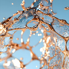 Poster - Artistic rendering of water with golden accents. Ideal for creative projects advertisements or abstract designs. Evokes elegance and fluidity.
