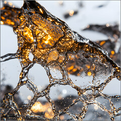 Poster - Close-up captures dynamic water play. Sparkling droplets create intricate patterns. Great for abstract art and elegant branding. Explore natural fluidity.